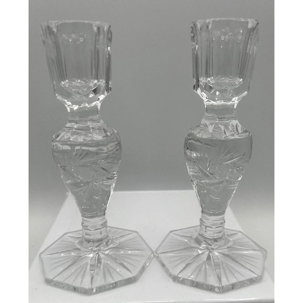 Eleanor American Cut Vintage Crystal Taper Candle Holders 5.5